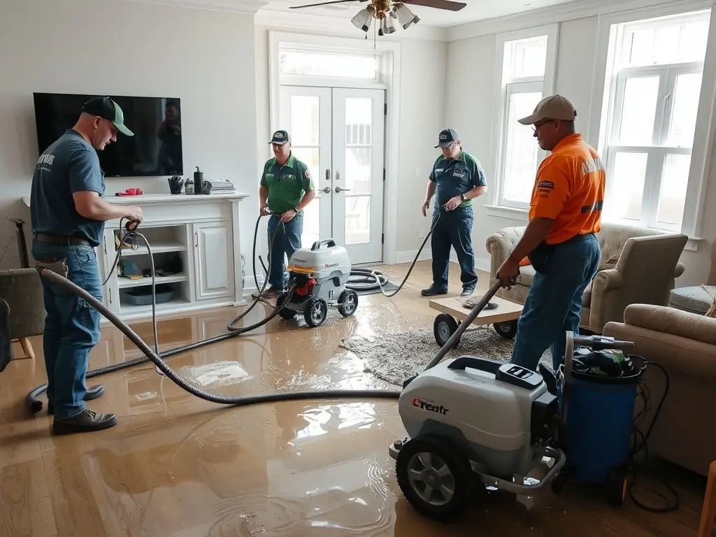 Team member extracting water from a flooded basement.